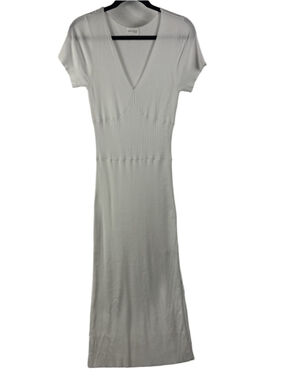 DEVOTION by CYRUS White Ribbed V-Neck Midi Dress size Small